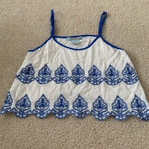 Blue and white flowy cropped tank